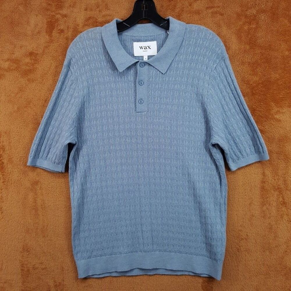 WAX LONDON Polo Shirt Mens Medium Blue Cotton Cashmere Knit NAPLES